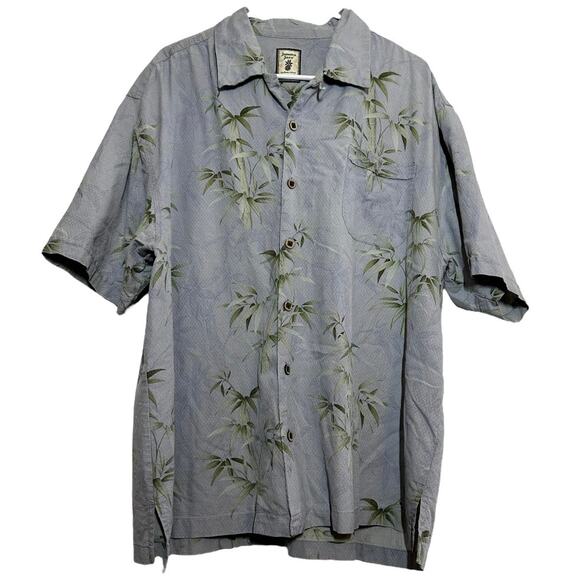 Jamaica Jaxx Button Down Shirt 100% Silk Hawaiian Short Sleeve Collared Blue XXL - Picture 1 of 5